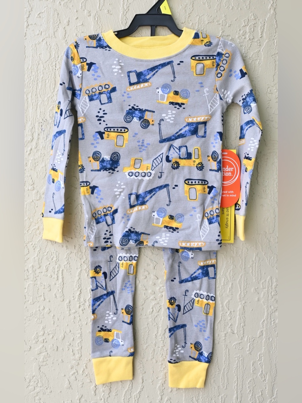 Wonder Nation Kids Grey Construction Print Pajama Set with Yellow & Blue Accents